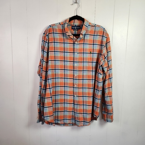 Ralph Lauren Orange Plaid Custom Fit Long Sleeve Button Down Shirt Mens size XL - Picture 1 of 6